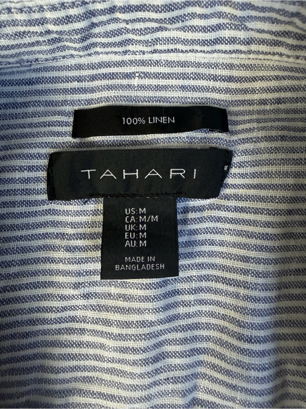 100% Linen Tahari Women’s Blue & White Striped Button-Up Shirt Oversized Size M - Picture 4 of 6
